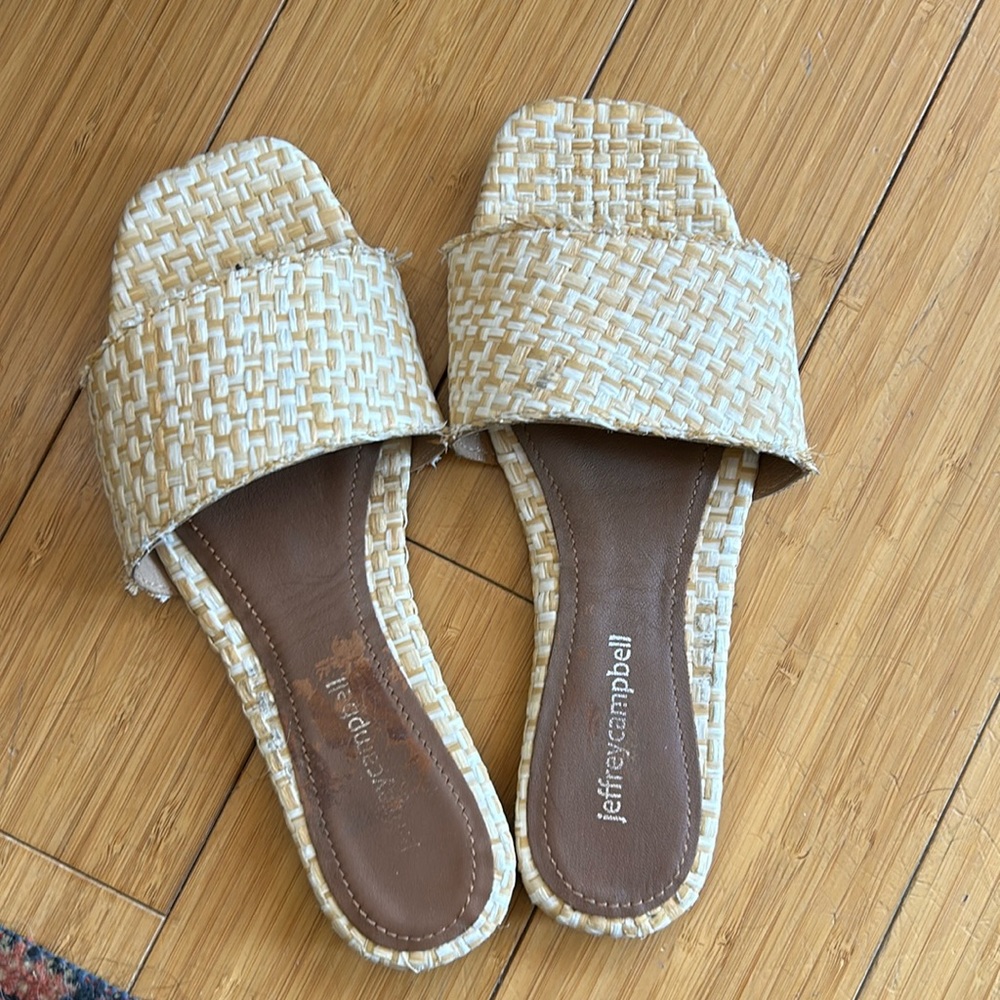 JEFFEREY CAMPBELL Woven Cushioned Tropical Square Toe Sandals size 7
